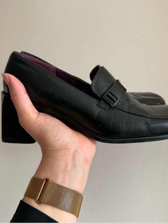 90s Vintage Black Leather Square Toe Heels Minimalist - Picture 7 of 7